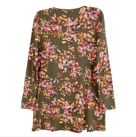 J. Jill Floral Watercolor Layered Tunic Top Size S Long Sleeve Cotton Blend WT53 - Picture 5 of 10